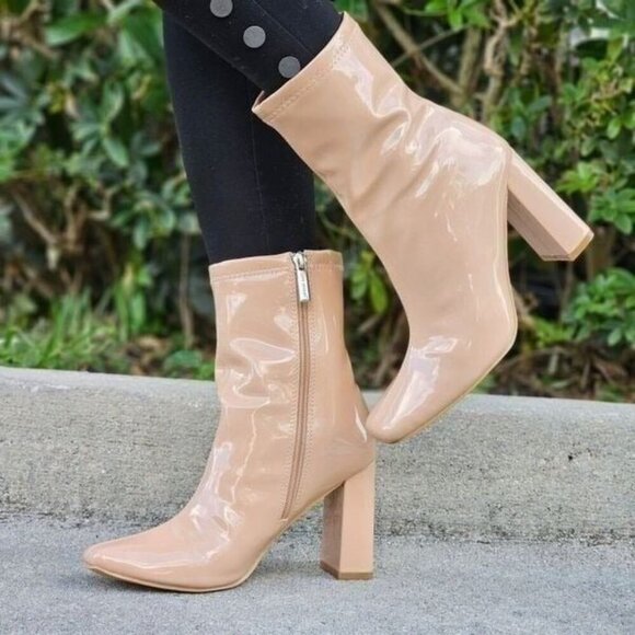 Women's Nude Chunky Heel Ankle Booties - Picture 4 of 5
